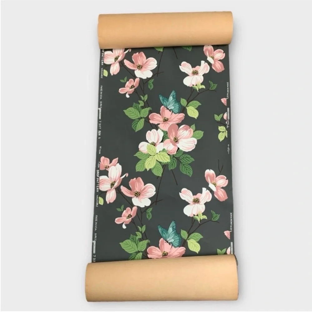 Vintage Botanical Floral Dogwood and Butterfly Birge Wallpaper from the 30s-40s
